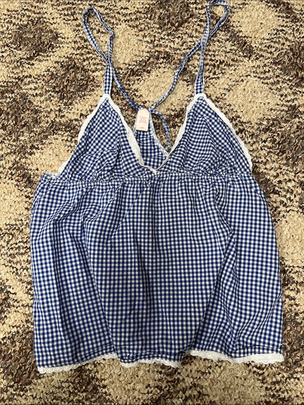 Victoria's Secret Blue Gingham Lace-Trim Camisole